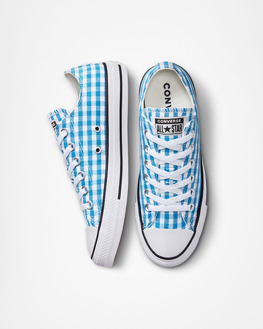 Tenisi Dama Converse Chuck Taylor All Star Gingham Albastri Albi Negrii | RO XCT13D605